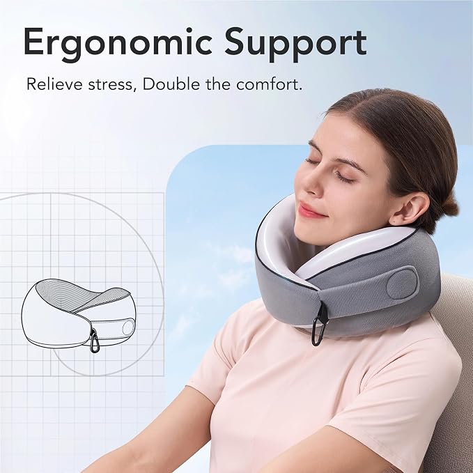 Travel Neck Pillow Airplane Neck Support Ergonomic Design for Traveling | 100% Pure Memory Foam Suitable for Airplanes,Offices and Cars, Cool Grey, Standard, C-Shape - Image 3