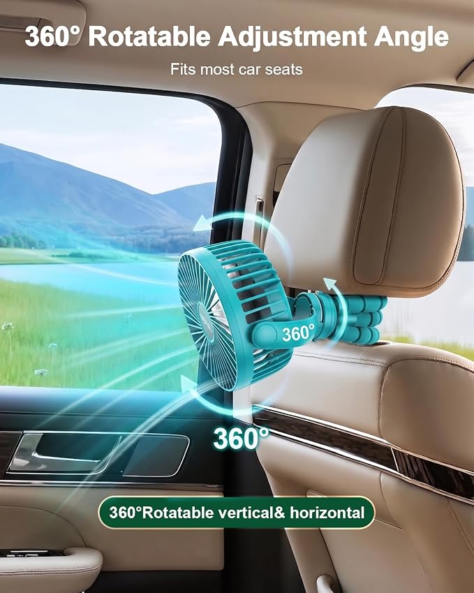 FRIZCOL Portable Stroller Fan, Use As Power Bank, 65H 12000mAh Battery Operated Fan Flexible Tripod Baby Car Seat Fans with Timming, Personal Mini Handheld/Desk/Small Clip On Fans For Stroller - Image 6