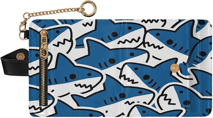 Blue White Shark Cute Design Women's Wallets RFID Blocking,Credit Card Holder Bifold Wallet,Slim Card Cases,PU Leather Travel Wallet for men Girls - Image 2