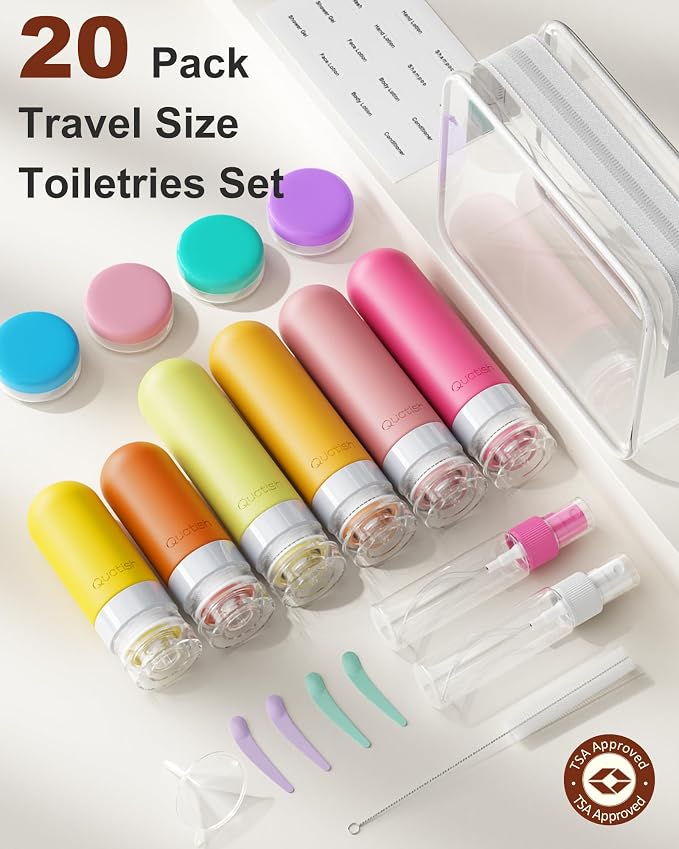 20 Pack Travel Bottles for Toiletries, Original Patented, TSA Approved Travel Size Containers, Leak Proof Silicone Shampoo and Conditioner Bottles Women & Men, Airplane Cruise Essentials, Macaron - Image 2