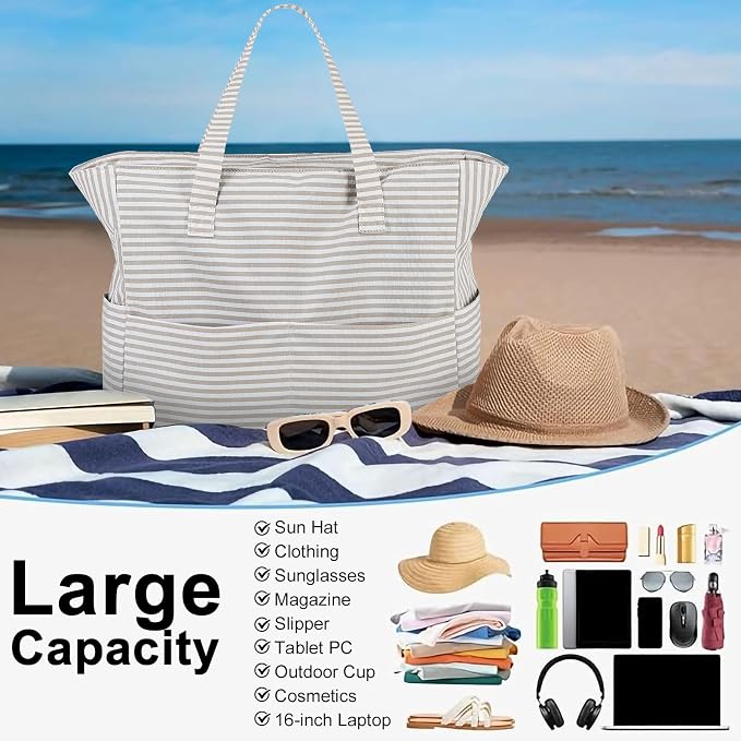 LEDAOU Beach Bag Waterproof Sandproof Women Beach Tote Pool Bag with Zipper for Swim Gym Grocery Travel with Wet Pocket | Sandproof - Image 7
