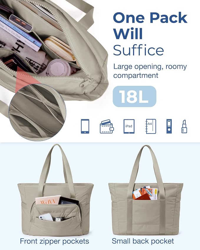 BAGSMART Tote Bag for Women, Lightweight Tote Bag with Yoga Mat Strap | Quilted Handbag for Daily, Work, Gym - Image 4