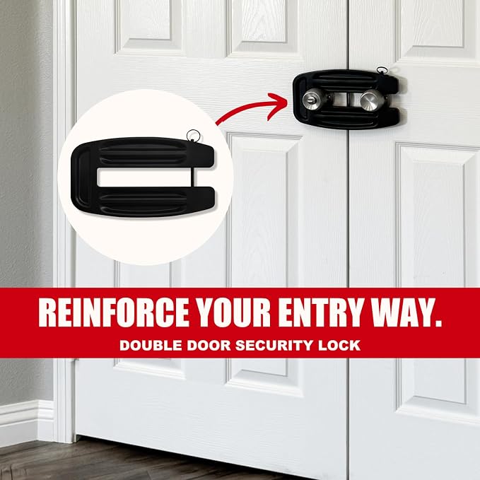 SecurityMan Double Door Lock - Solid 1/2" Unibody Aluminum Construction to Prevent Kick Ins - Adjustable Double Door Security Lock for French Doors Home Security - Image 3