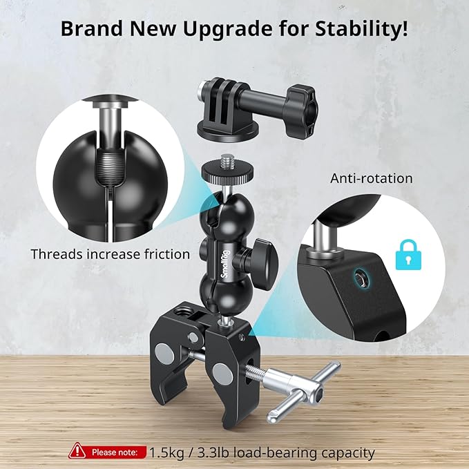 SMALLRIG Super Clamp Mount 2-Pack, Double Ball Head Magic Arm for Camera | Clamp for Fences, Desks, Tripods, for Monitors, Lights, Action Cameras - Image 3