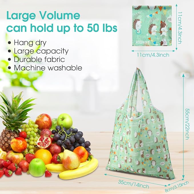 Eccliy 24 Pieces Reusable Grocery Bags Polyester Shopping Bags for Groceries Multi Colors Reusable Foldable Shopping Tote(Animal Style) - Image 3