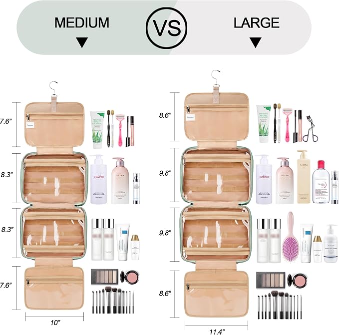 Travel Hanging Toiletry Bag for Women, Cruise Ship Essentials, with Jewelry Organizer, Extra Large Makeup Dopp Kit, Waterproof Cosmetic Bags, Toiletries Kit Set with Trolley Belt, Green - Image 3