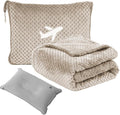 Travel Blanket Airplane Compact with Bag, Travel Essentials 3 in 1 Packable Airplane Blanket, Travel Pillow and Blanket Set, Inflatable Pillow, Luggage Sleeve & Backpack Clip (Camel) by Nenolix
