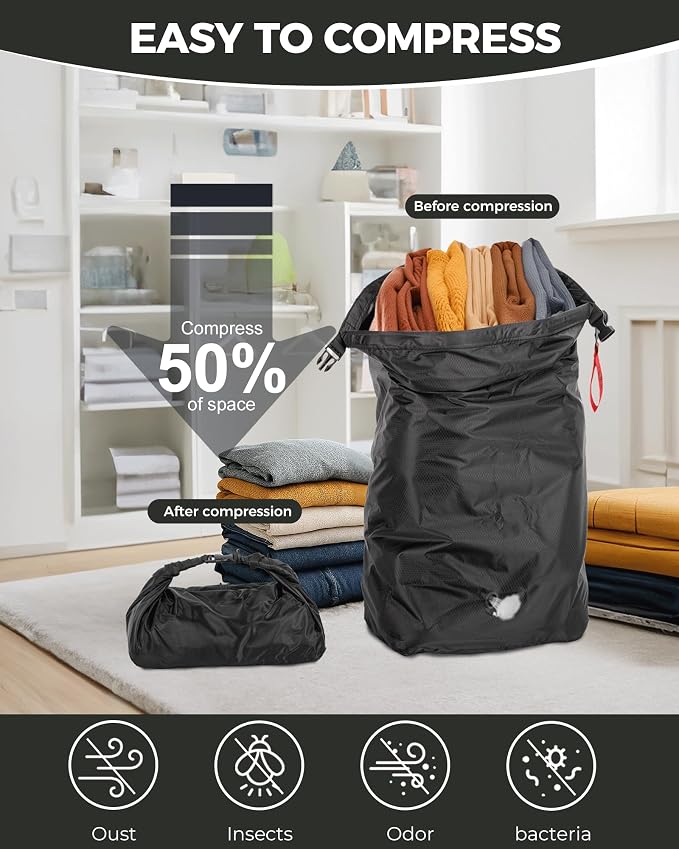 Travel Compression Laundry Bag, Pump-Free Vacuum Space Saver Bag for Dirty Clothes, Reusable Waterproof Wet Dry Bag, Travel Laundry Bag for Luggage, Packing, Suitcase (1 Pcs)（Black, L) - Image 3