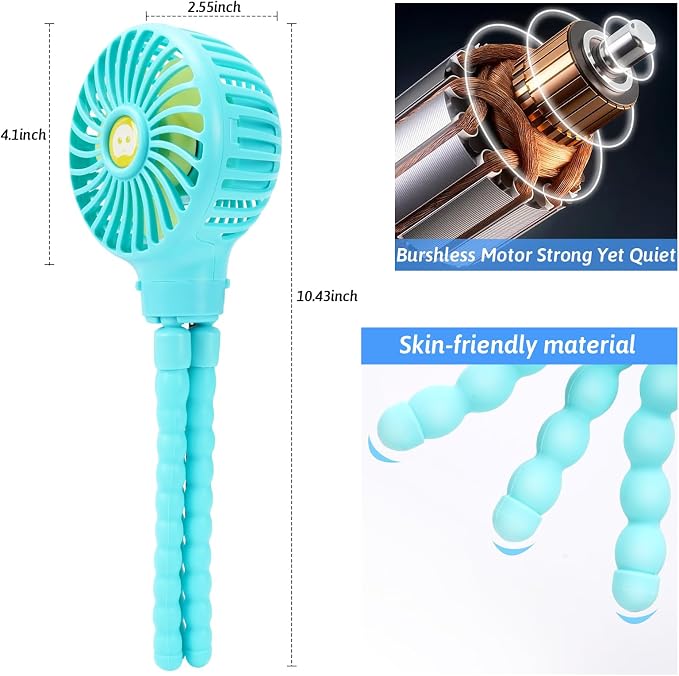 Portable Stroller Fan USB Clip on Fan Rechargeable Small Personal Mini with Removable Flexible Tripod 3 Speed 360° Rotate Can Handheld and Desk for Stroller Car Seat Crib Travel Outdoor (Blue-1) - Image 5