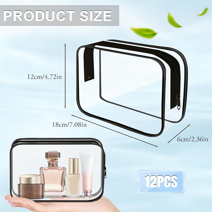Clear Toiletry Bag, 12 Pack TSA Approved Toiletry Bag Carry on Travel Accessories Bag, Quart Size Bag for 3-1-1 Liquids Airport Airline Compliant Clear Makeup Bag with Metal Zipper (Black Bags) - Image 3