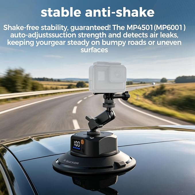 4.5" Electric Vacuum Suction Cup Camera Mount, 1/4" Thread Heavy-Duty Car Windshield Mount with Ball Head, 110LB Load for GoPro, Action Camera, Phone & DSLR Vlogging - Image 7