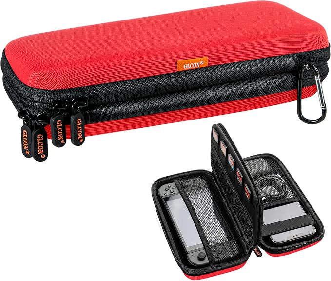 Red Double-Layer Hard Carrying Case, Electronics Organizer Travel Pouch | Multi-Pocket Zipper Tech Bag for Charger, Power Bank, Phone, USB Flash Drive, Cord, Cable by GLCON