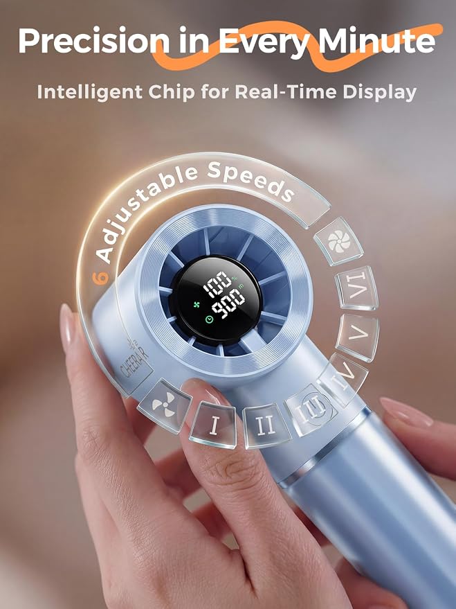 Handheld Portable Fan, 6-Speed Rechargeable Powerful Mini Fan | 5000mAh Battery Up to 15 Hours Runtime, Smart LED Display, Pocket Turbo Personal Fan for Travel, Camping, Makeup - Image 4