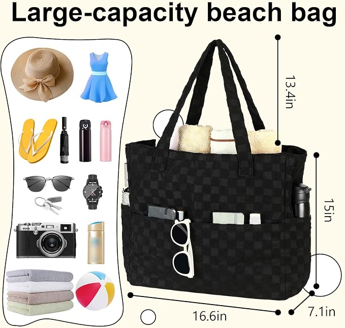 LEDAOU Large Beach Bag for Women, Waterproof Sandproof Tote Bag with Zipper | 36L Pool and Swim bag with Zipper, Wet/Dry pocket and 7 Pockets for Beach Days, Cruises, Vacations and Family travel - Image 6