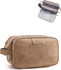 BAGSMART Medium Toiletry Bag for Men, PU Leather Water Resistant, Camel | High-gloss, Travel Bag for Toiletries, Dopp Kit, Shaving Bag for Bathroom Shower by BAGSMART