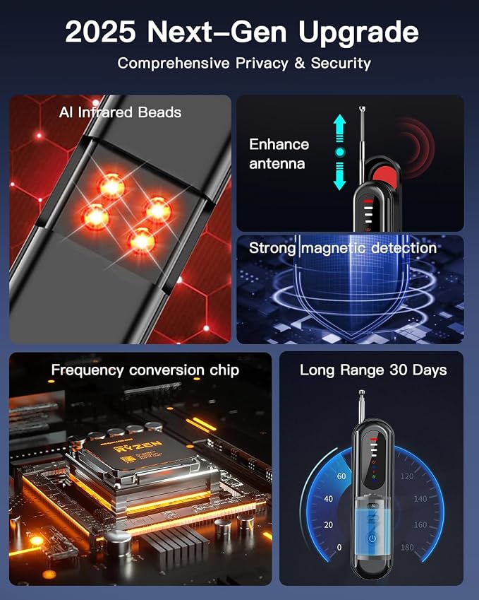 Hidden Camera Detector, Anti-Spy Camera Finder, RF Signal & WiFi Scanner, GPS Tracker & Bug Detector, 6 Modes Portable Privacy Protector for Travel, Hotel, Car, Bathroom– Spy Device Detection Pen - Image 3
