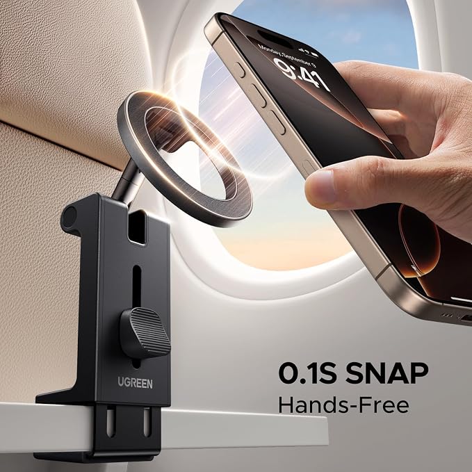 UGREEN Airplane Phone Holder for Magsafe Air Plane Travel Essentials Magnetic Phone Mount Compatible with iPhone 17 Air 16 15 14 Plus 13 12 Pro Max Mini Magsafe Case, Handsfree for Long Flight Flying - Image 2