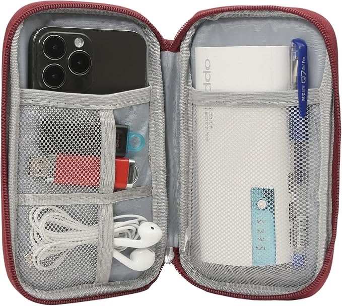 CAAORDKSO Electronic Cord Organizer Travel Case, Electronic Organizer Pouch Bag, Cable Organizer bag Pouch Electronic Accessories Case for Cable, Cord, Charger, Phone, Power Bank, Earphone (Wine Red) - Image 7