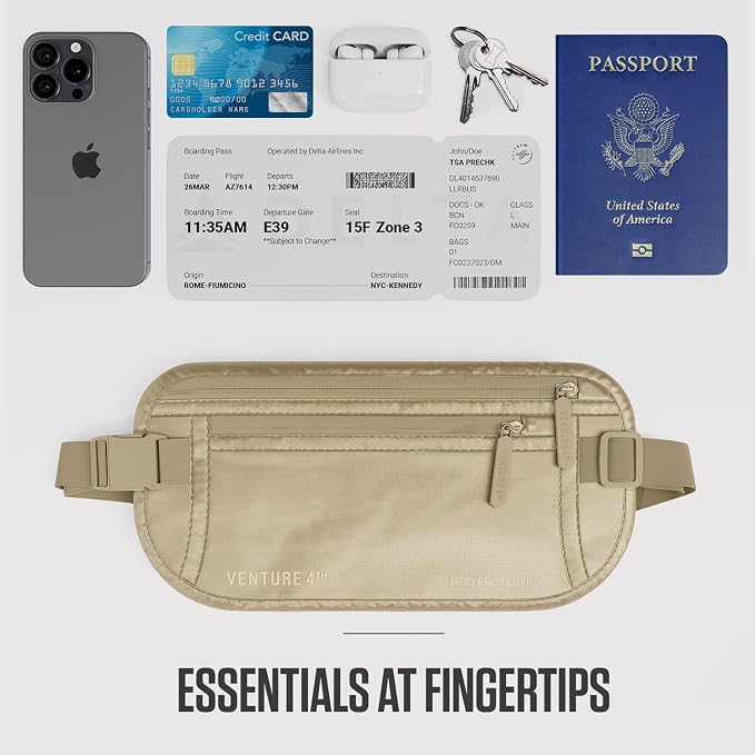 VENTURE 4TH Travel Money Belt, RFID Blocking Passport Holder - Sleek Beige - Image 7