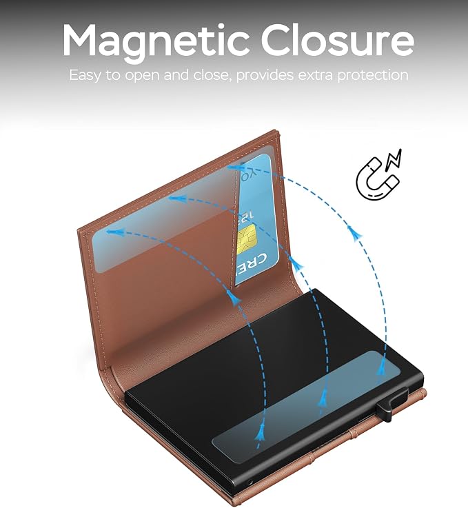 Mens Wallet Card Holder for Air Tag - RFID Blocking Wallet for Men with AirTag Holder, Smart Pop up Aluminum Case, Trifold, Slim, Minimalist, Front Pocket, Premium Leather - ID Window | Cash Slot - Image 7