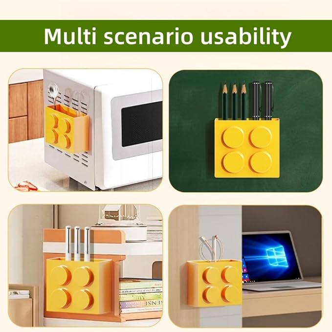 Magnetic Basket Organizer for Fridge - Lego-Style ABS Plastic Storage Box,No Drill Design for Kitchen Counter, Microwave & Whiteboard, Holds Up to 3.5 lbs (Yellow) - Image 6