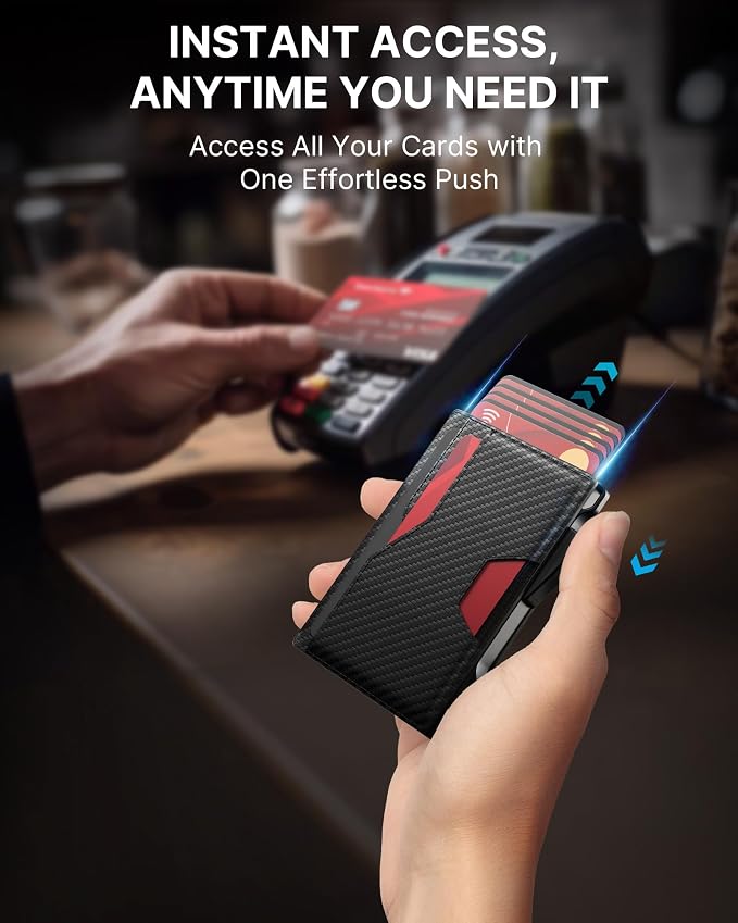 typecase Wallet for Men: Rfid-blocking with Money Clip Slim Leather Bifold Wallet ID Window Smart Pop Up Card Case Hold 9-13 Cards Front Pocket Wallet Gift for Men (Carbon Fiber Black) - Image 3