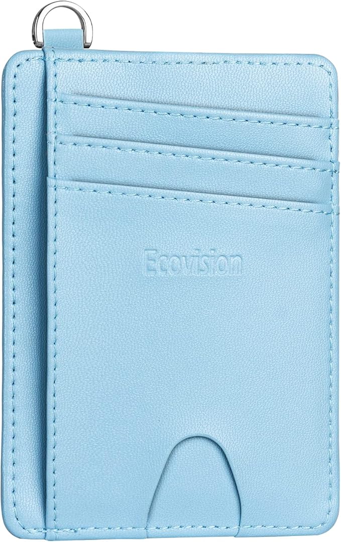 Slim Minimalist Front Pocket Wallet, RFID Blocking Credit Card Holder Wallet with Detachable D-Shackle for Men Women by Ecovision