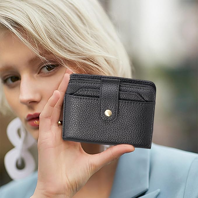 GAEKEAO Small Leather Credit Card Holder Wallets for Women RFID Blocking Bifold Wallet Zipper Pocket with Removable ID Window - Image 7