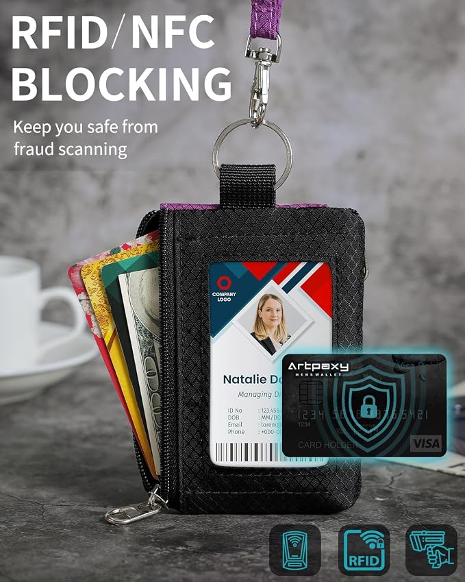 Artpaxy Minimalist Wallet For Mens Womens, Keychain RFID Blocking Zipper Small Wallet with ID Window 2 Lanyards,Water Resistant Travel Cash Card Coin Case Boys Girls - Image 5