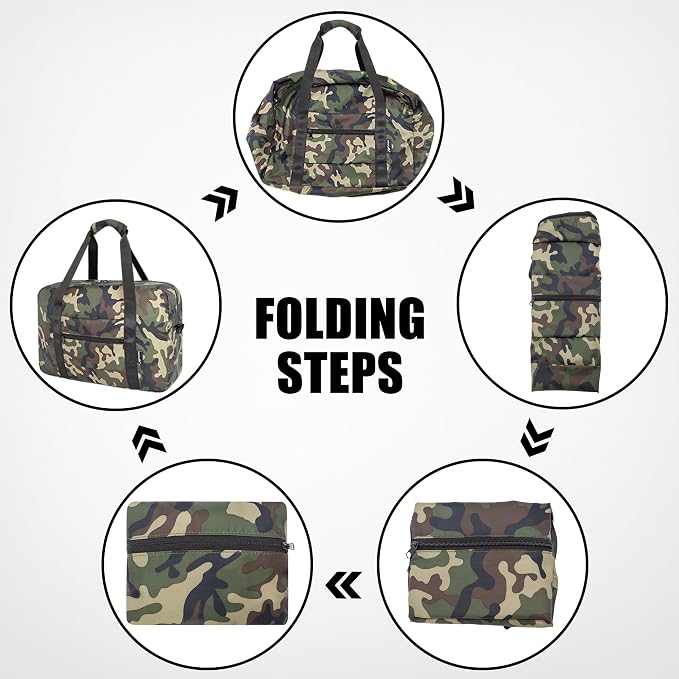 Duffle Bag for Travel Foldable Personal Item Travel Bag, 40L, Green Camo | Carry On Duffel Bag Women Men Frontier Airlines Personal Item Bag Hospital Weekend Overnight Trips - Image 6