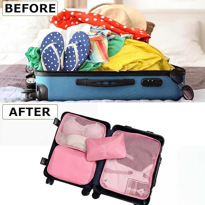 LANSKLBD 6/8 Set Packing Cubes for Suitcases Travel Luggage Packing Organizers,Travel Accessories Essentials Luggage Organizer with Shoe/Tioletry/Laundry Bag (Pink, 6 set) - Image 5