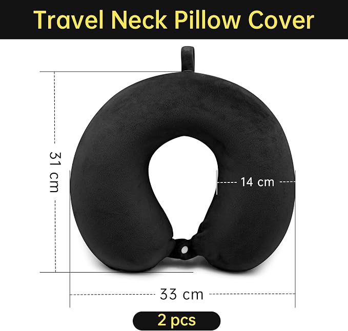 2 Packs Travel Neck Pillow Cover, Reusable U Shaped Washable Cover (Black) - Image 2