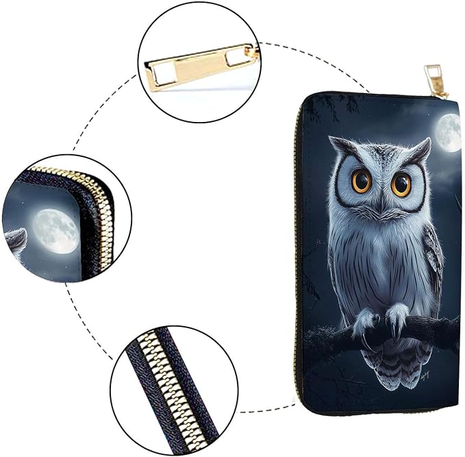Women's RFID Blocking PU Leather Zip-Around Wallet, Large Capacity Clutch with Phone Holder, Travel Purse & Card Organizer with Removable Wristlet,Owl Moon - Image 4