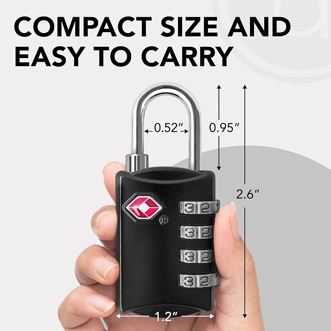 TSA Locks for Luggage, 2-Pc Durable Steel Padlock, Keyless Easy to Read 4-Digit Combination Lock for Backpacks, Travel Suitcases, Toolbox, Filing Cabinets, Baggage & Gym Locker, Black | Keyless padlock for backpacks, travel suitcases, toolbox, filing c... - Image 5