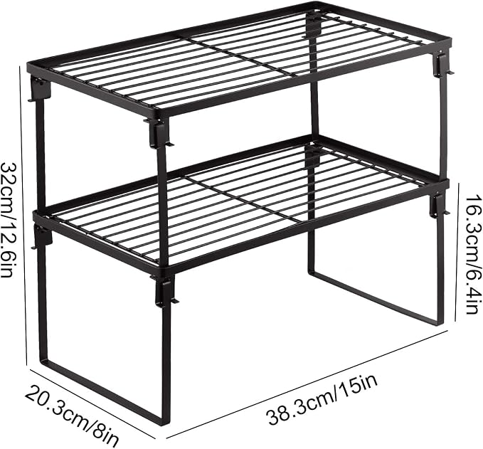Tomorotec 2-Pack Stackable Kitchen Storage Shelf Rack Metal Cabinet Shelves | Metal Cabinet Organizer Shelf for Spices, Pantry, Cupboard Countertop, with Removable Support Legs for Easy Storage (Black) - Image 7