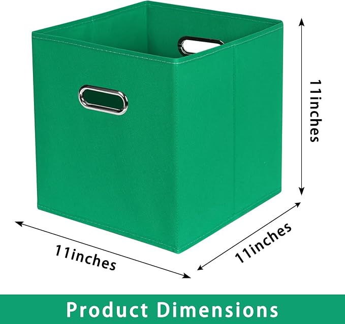 Green Foldable Storage Bins, 11x11x11, Set of 6, (Fabric Cube Organizer with Handle, for Cloth or Accessory Storage) - Image 2