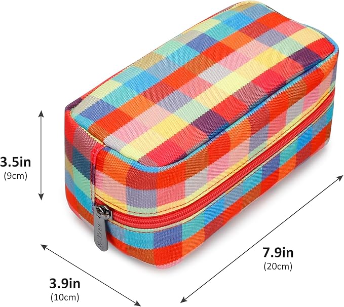 E-Tree Cute Makeup Bag,Travel Make up Pouch for Purse,Zipper Toiletry Cosmetic Brush Skin Care Case for Women Man,Tech Electronic Organizer,Small Canvas Storage for Personal Items,Colorful Checkered - Image 3