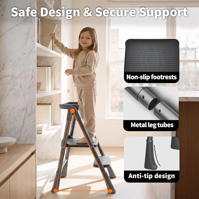 Foldable Toddler Standing Tower,Kitchen Helper Stool for Kids 1.5-6 Years | Safety Rail & Net Foldable Design Non-Slip Stable Easy Clean Portable Space Saving Storage Quick Assembly Montessori Black - Image 8