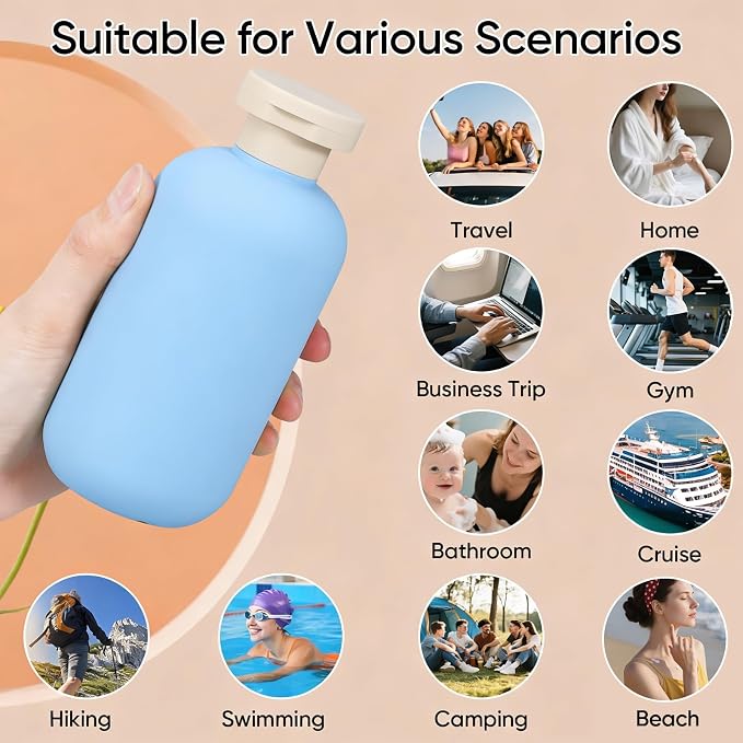 DEMORA 6.6oz Travel Bottles for Toiletries, Larger Plastic Travel Squeeze Bottles Leak Proof Refillable Toiletry Containers with Flip Caps and Labels for Shampoo Conditioner Lotion (Blue, 4 Pcs) - Image 7