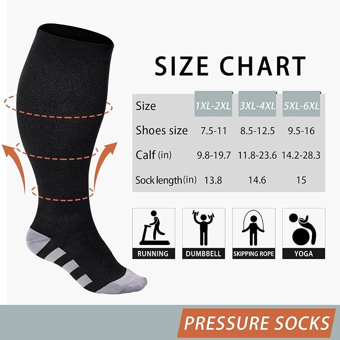 Abodhu Plus Size Compression Socks for Women& Men 15-20mmHg Wide Calf Knee High Socks - Image 4