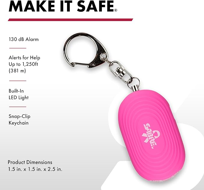 SABRE 2-in-1 Personal Alarm with LED Light, 130dB Personal Safety Siren, Snap Hook for Instant Access, 1,250 Foot (381 Meters) Range, Compact Design for Easy Attachment to Purse, Bag, or Keys - Image 2