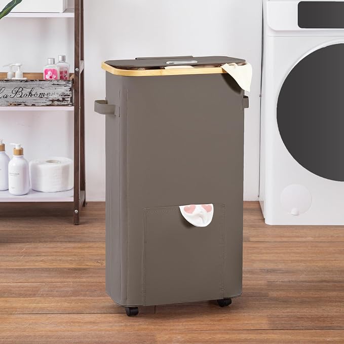 Vincona Laundry Basket with Wheels, Tall Dirty Clothes Hamper on Wheels, Rolling Laundry Hamper with lid for Dorm, Bedroom and Bathroom - Image 6