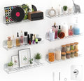 LAZYROSY 6 Pack Floating Shelves - Clear Acrylic/PET Wall Mounted Non-Drilling Storage Rack with Adhesive, Invisible Bathroom and Bedroom Shelves for Kitchen, Living Room, Clear Decoration by Lazyrosy