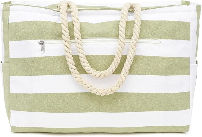 Fammart Beach Bags Waterproof Sandproof for Women, Large Canvas Pool Bag with Leakproof Wet Pocket & Zipper Cruise Essentials by Fammart