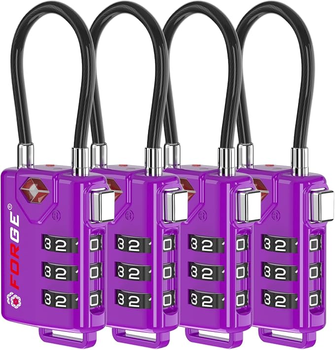 Forge TSA Approved Luggage Locks, Re-settable Combination with Alloy Body (Dark Purple 4 Locks) by Forge