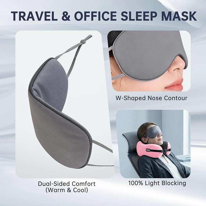 Neck Pillow Travel Pillow - 100% Pure Memory Foam Airplane Pillow with Adjustable Clasp & Removable Cover, Portable Travel Essentials for Long Flights, Car & Office (Pink, with Eye Mask) - Image 4