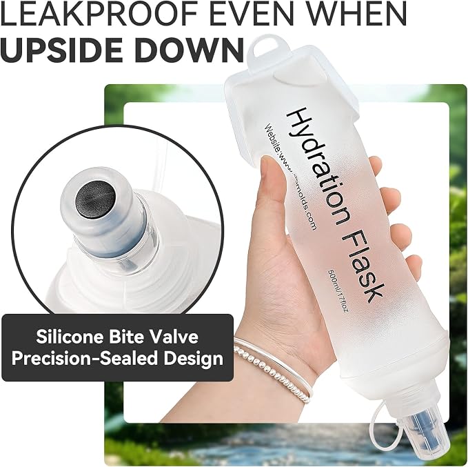 2 Pack 500ml Soft Flask, Shrink As You Drink Collapsible Water Bottles for Running Vest & Hydration Pack, BPA-Free Leak-Proof TPU Folding Bottle for Hiking Cycling Climbing Jogging-White - Image 3