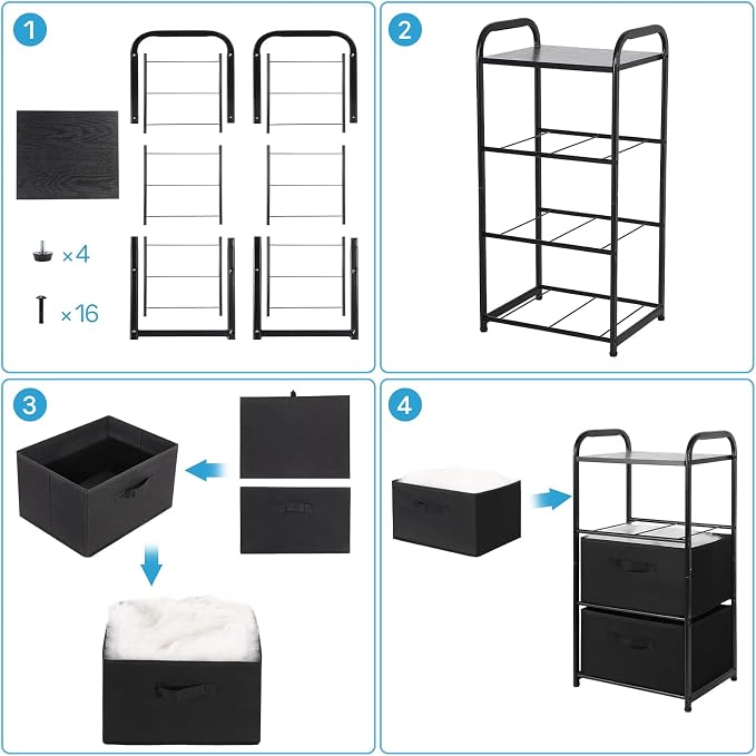 MAX Houser Dresser Storage with 3 Fabric Drawers, Black | Vertical Storage Unit for Bedroom,Chest of Drawers with Metal Frame, Wooden Tabletop, for Living Room, Closet - Image 6