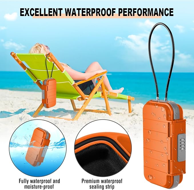 HUANLANG Portable Safe Lock Box with Combination Lock Mini Beach Travel Safe Waterproof Small Lockable Box with Removable Wire Rope Combination Safe Box for Dorm,Travel,Beach,Hotel,Car,Home,Office - Image 3