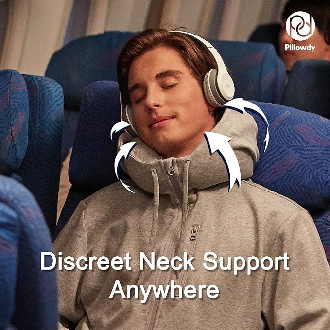 Pillowdy Travel Hoodie with Built-In Inflatable Neck Pillow for Flights - Image 3